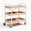 Witte stalen kar met houten planken voor opslag 80 x 40 x 85cm