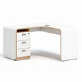Hoekbureau met drie laden van wit MDF en gedetailleerd in houtkleur 150 x 60 x 75cm