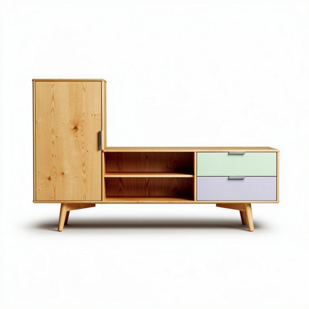 Houten tv-meubel met opbergruimte in grijs en groen 120 x 40 x 60cm
