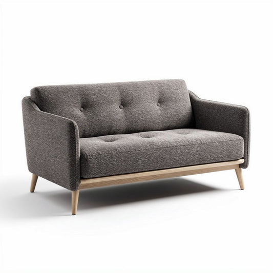 Twee-zits bank van stof met houten poten in grijs 150 x 80 x 75cm