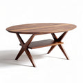 ovale houten salontafel met open plank 120 x 60 x 45cm