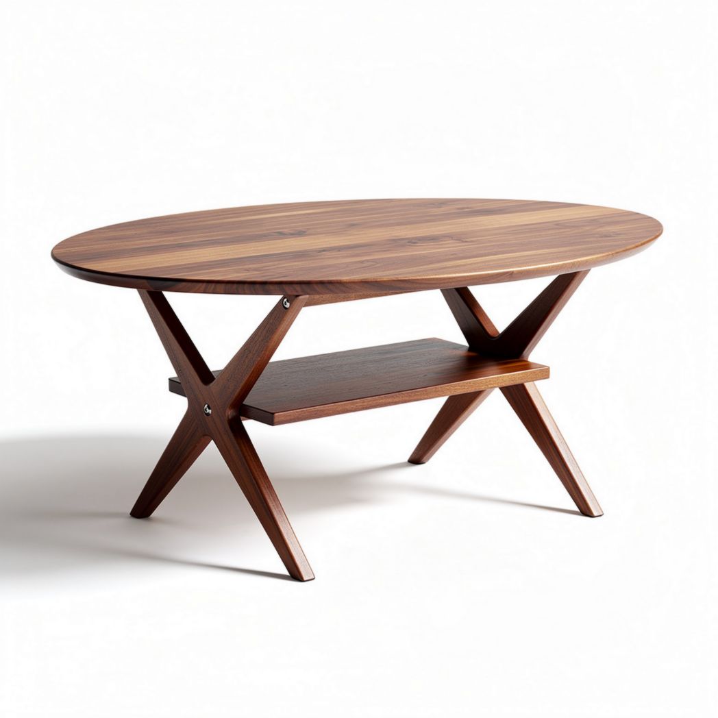 ovale houten salontafel met open plank 120 x 60 x 45cm