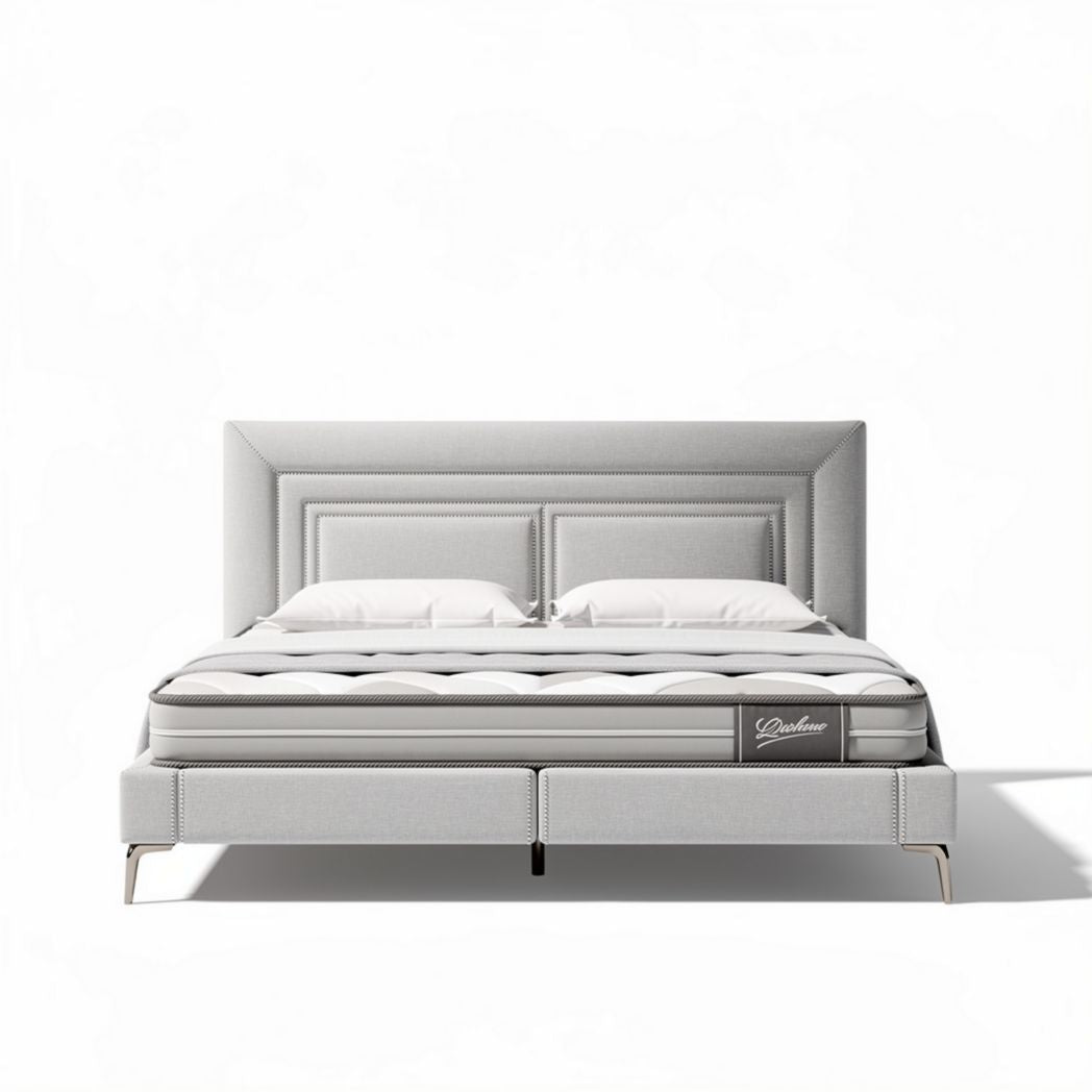 Voordatbed met gestoffeerd hoofdbord en matrassen 200 x 160 x 40 cm grijs