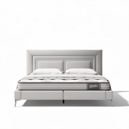 Voordatbed met gestoffeerd hoofdbord en matrassen 200 x 160 x 40 cm grijs