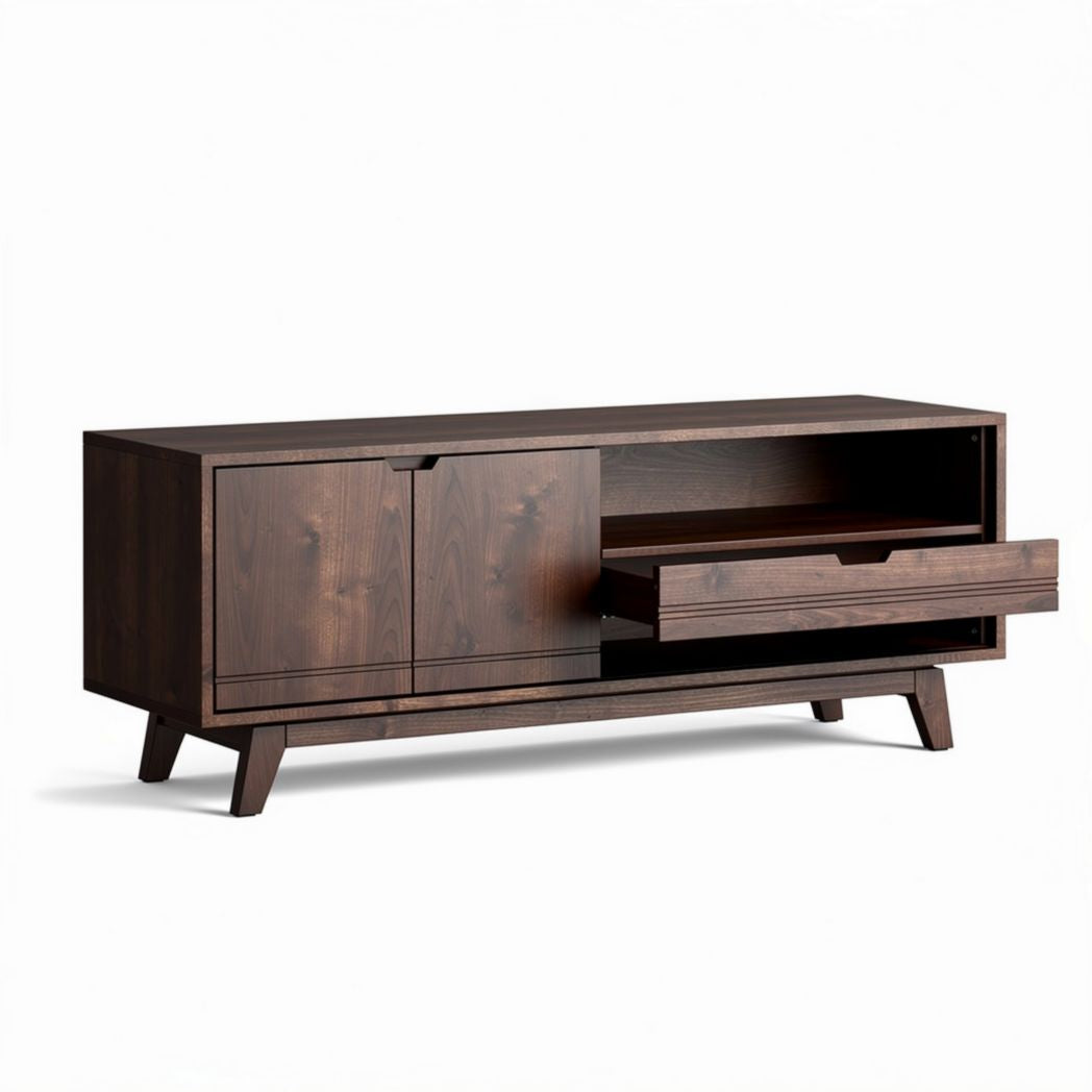TV meubel van hout met lades en open vakken 150 x 40 x 50cm donkerbruin