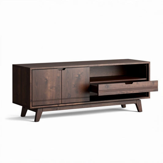TV meubel van hout met lades en open vakken 150 x 40 x 50cm donkerbruin