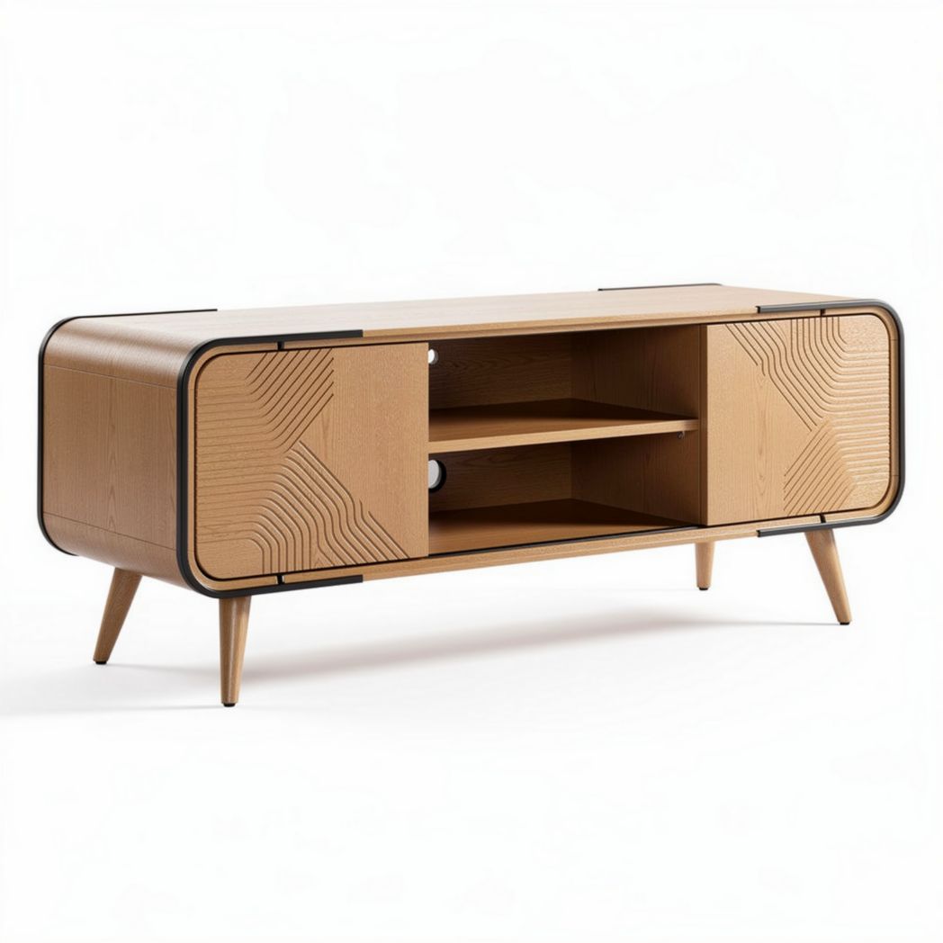 Ladenkast van hout met geometrisch design en afmetingen 150 x 45 x 50cm