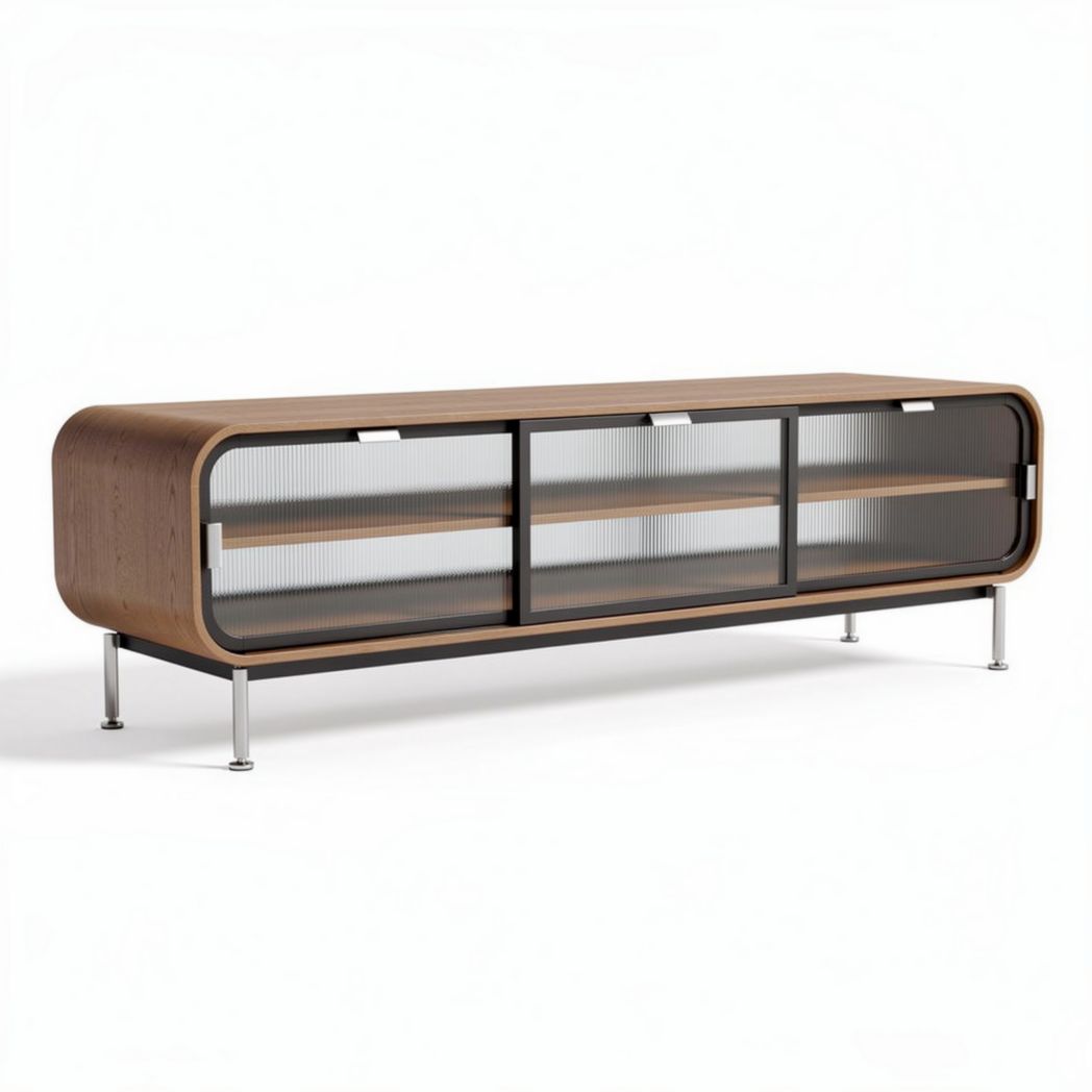 dressoir met glazen deuren en houten afwerking 150 x 40 x 50cm
